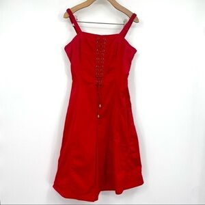 Red fit n flare lace up bustier style dress 40/S